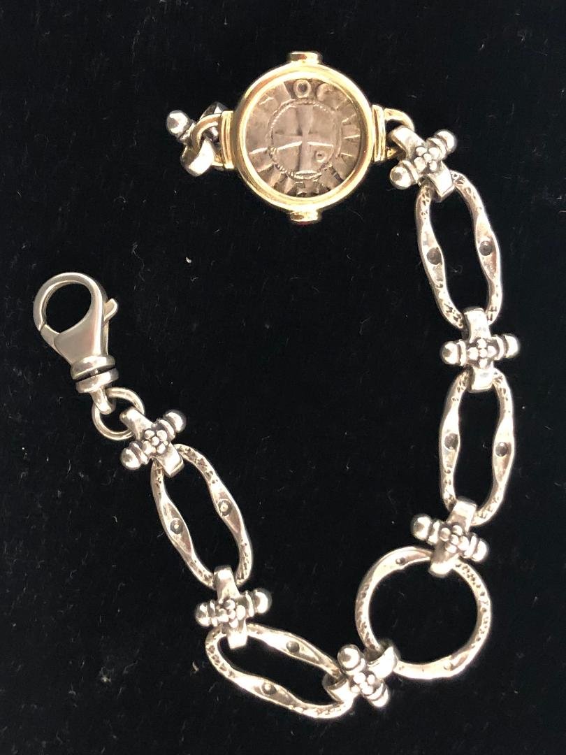 Medieval Silver coin Set in Silver, Gold Bracelet (1 of 2)