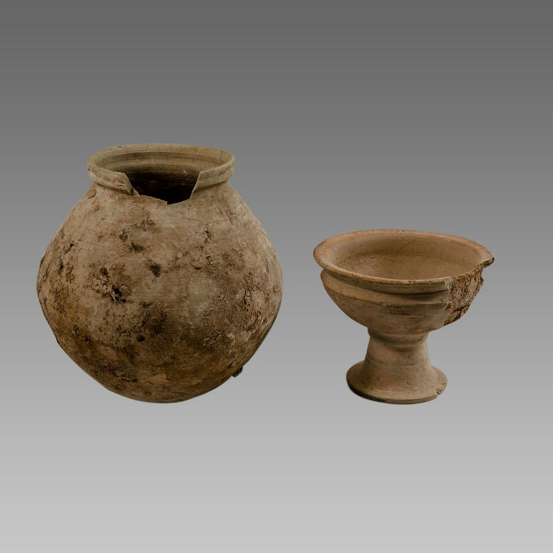 Lot of 2 Holy land Roman Terracotta Vessels c.1st cent (1 of 2)
