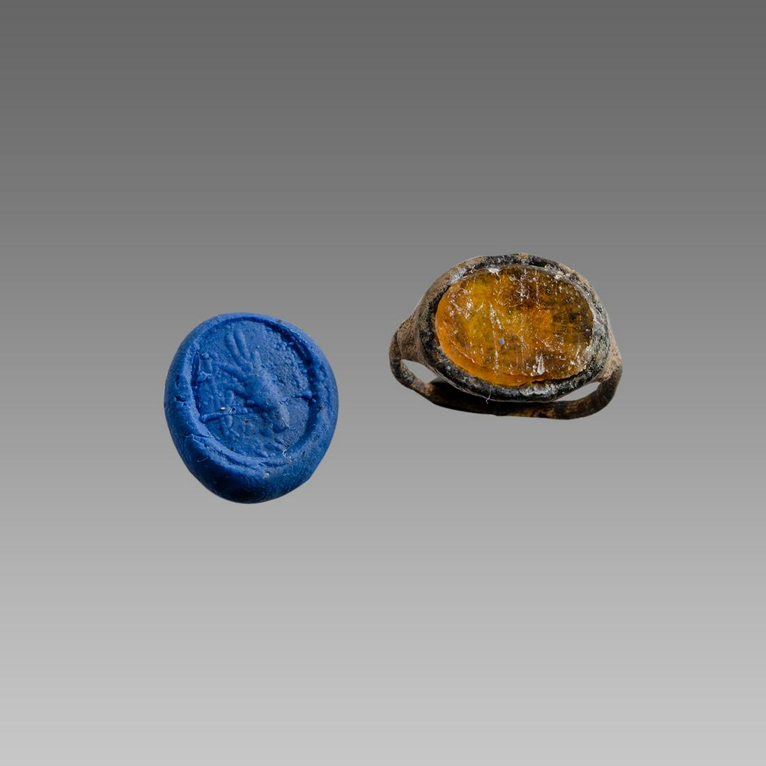 Roman Bronze Ring with Intaglio c.2nd century AD.: Roman Bronze Ring with Intaglio c.2nd century AD. Size Ex Private NYC collection acquired prior to 1990's in the London Market.