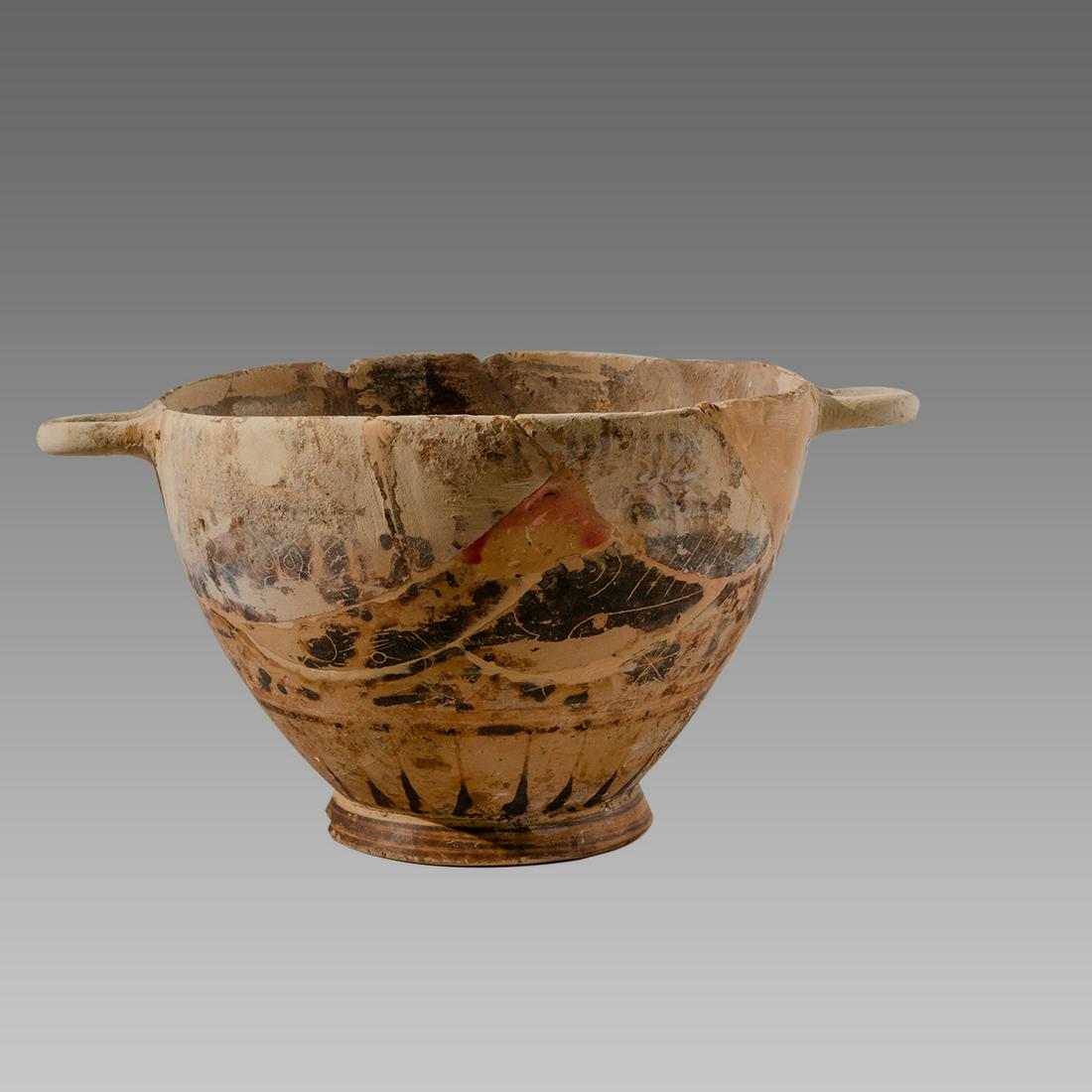 Corinthian Style Pottery Skyphos. Size 10 inches across (1 of 3)