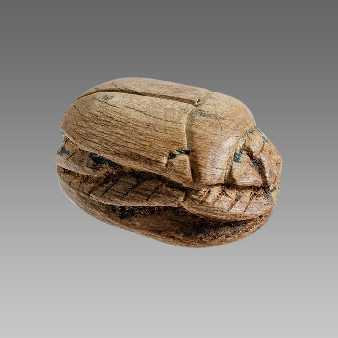 Ancient Egyptian Steatite stone Scarab c.1500-1100 BCE.: Ancient Egyptian Steatite stone Scarab c.1500-1100 BCE. Size 23 x 15 mm. Glazed steatite scarab New Kingdom with stealized beatle back. Provenance: Ex Secret Eyes Gallery New York 1970's-1980's.