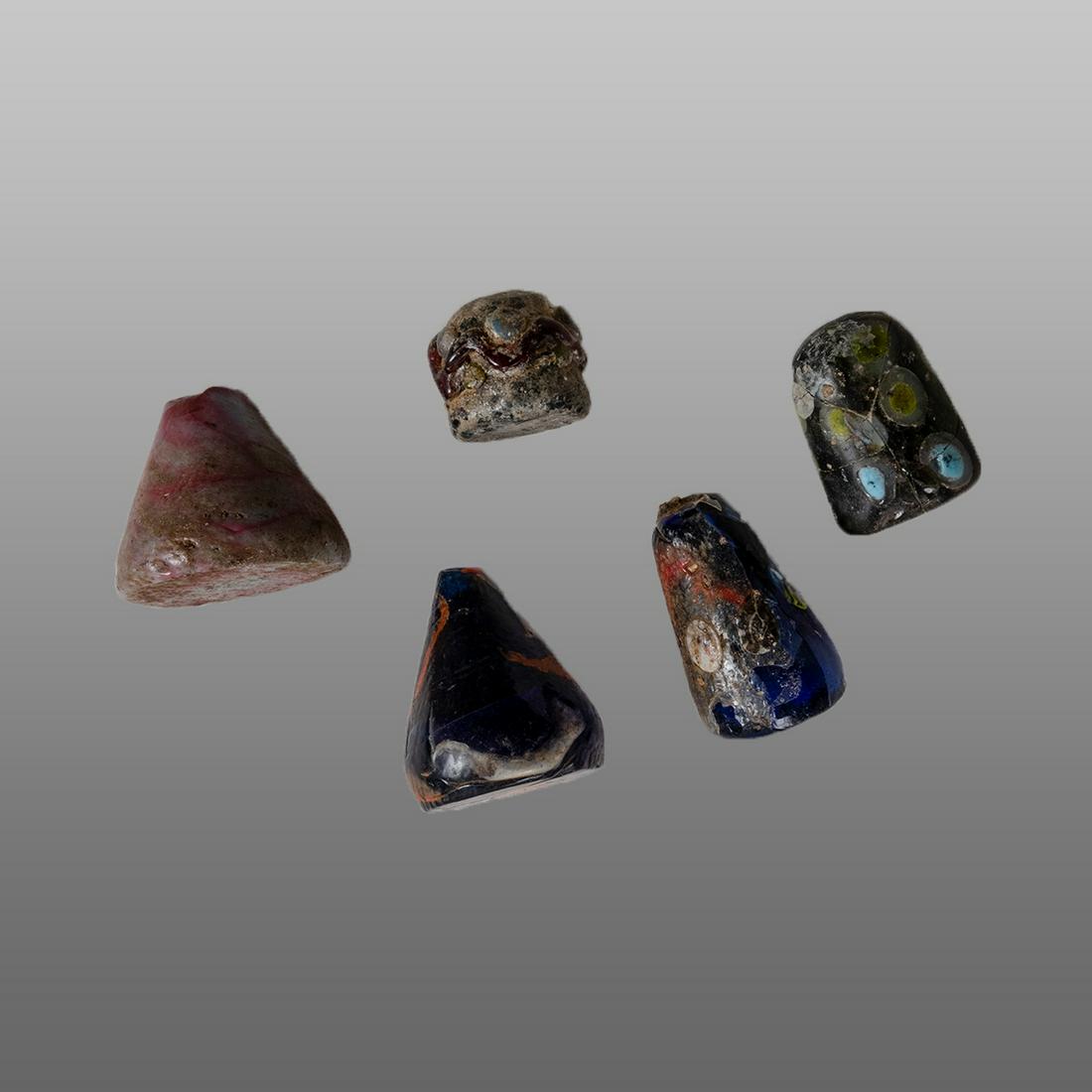 Lot of 5 Islamic Glass Game Pieces. (1 of 2)