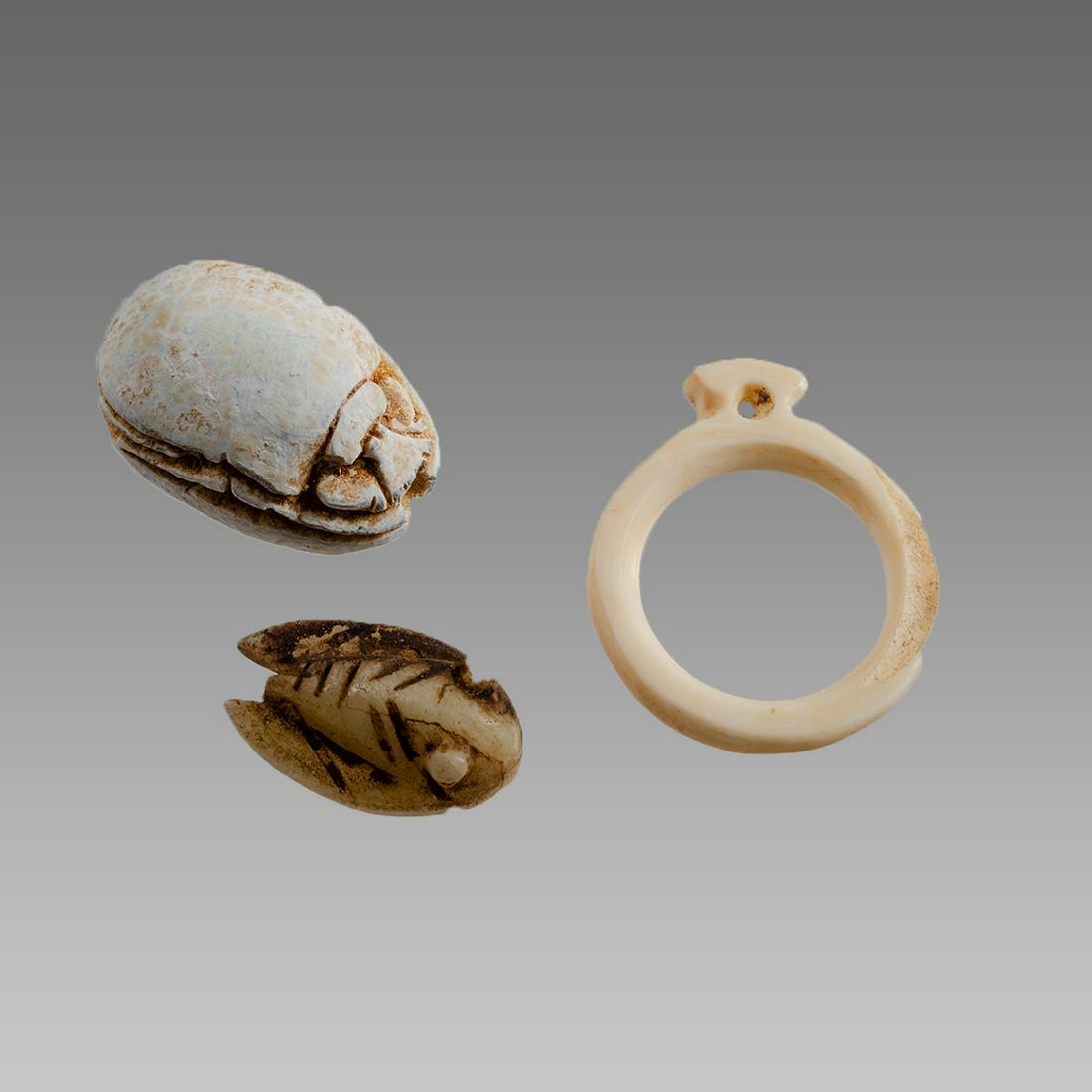 Lot of 3 Ancient Egyptian Steatite Scarab, Amulets c. (1 of 2)