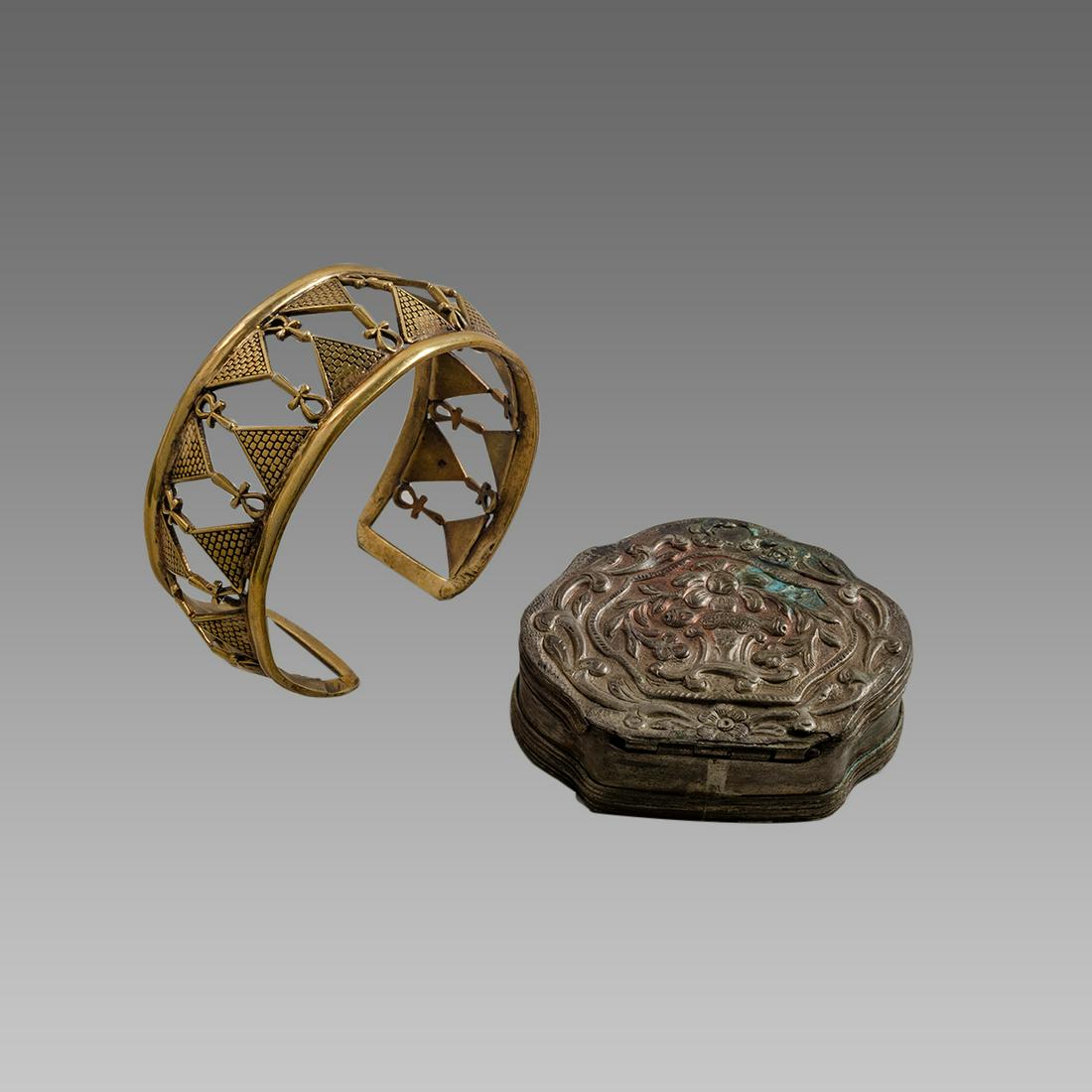 Lot of 2 Middle Eastern Egypt Silver Bracelet/Box. (1 of 3)