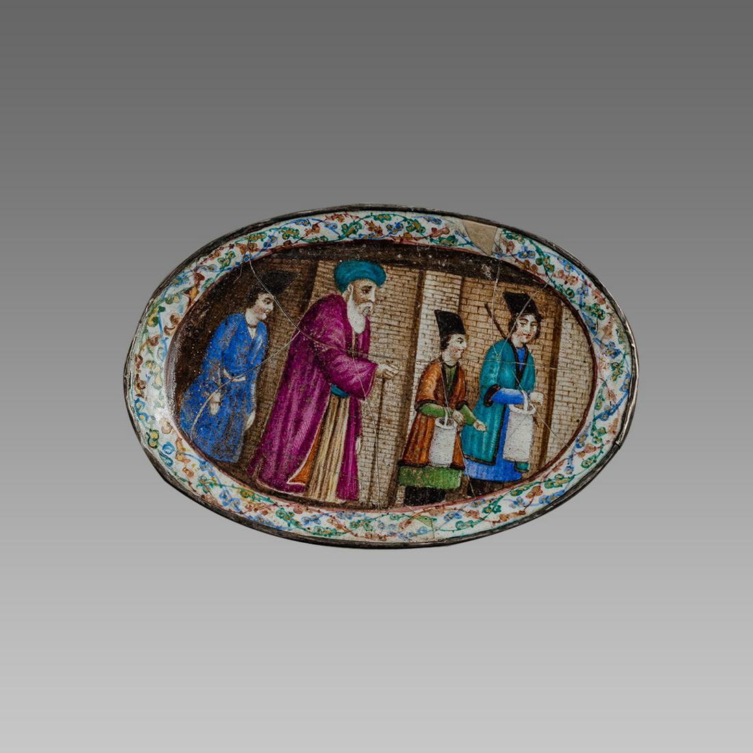 Persian Miniature plate with Enamel on copper c.19th (1 of 2)