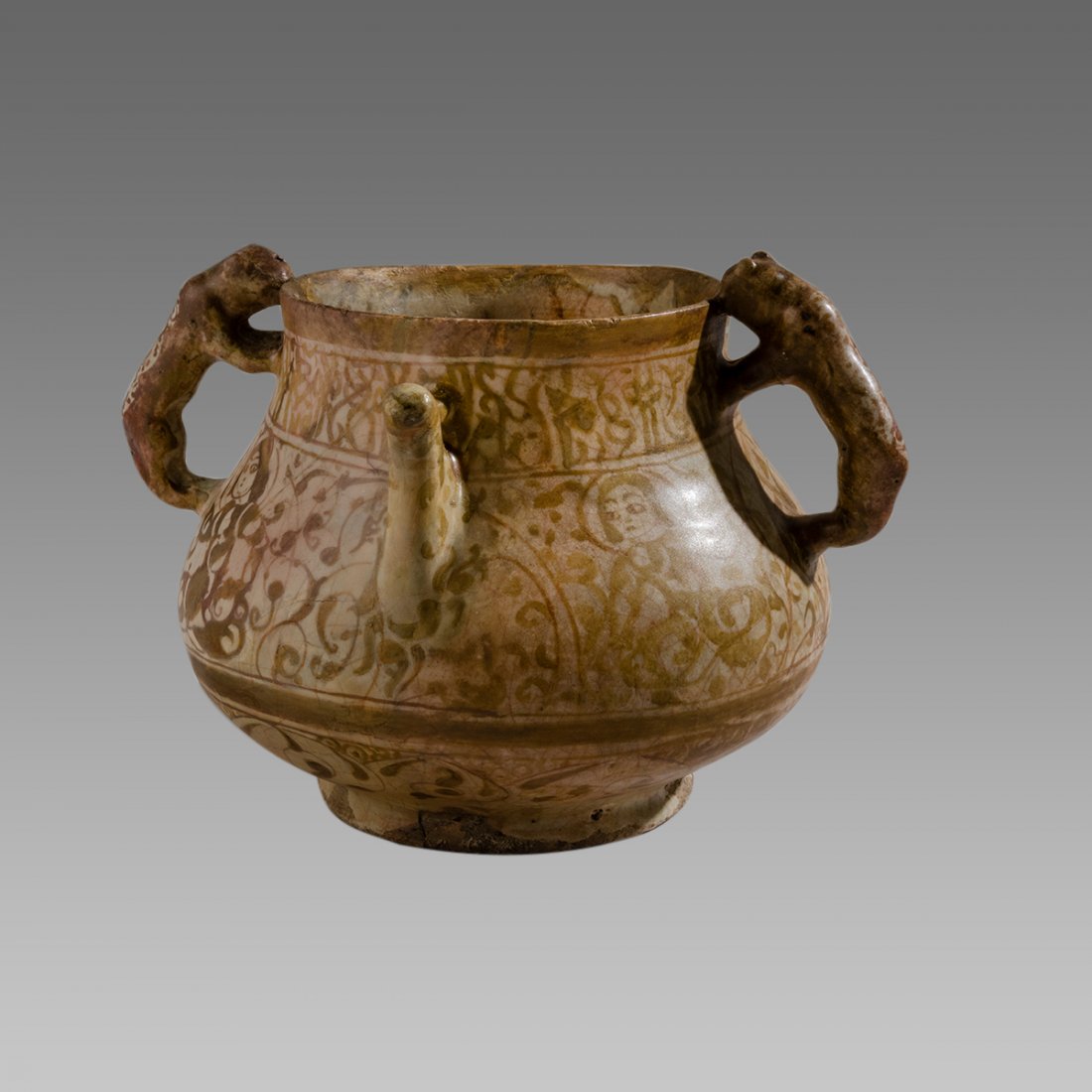 Rare Persian Luster Ware Ceramic Vase with Lion Handles (1 of 4)