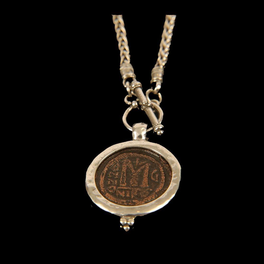 Ancient Byzantine Bronze Coin c.600 AD, set in a Silver (1 of 2)