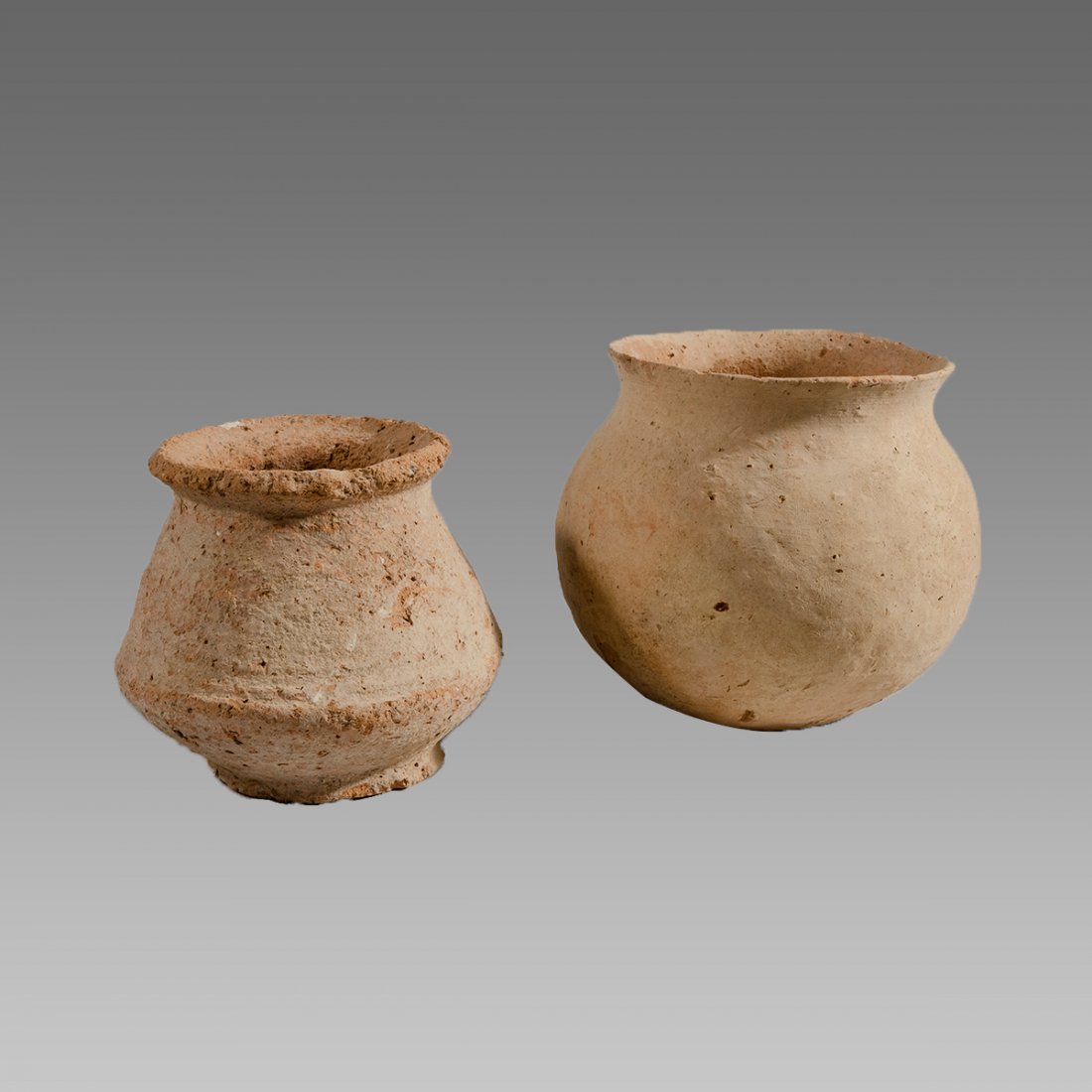 Ancient Holy Land Iron Age Terracotta Vessels c.1400: Ancient Holy Land Iron Age Terracotta Vessels c.1400 BC. Size 3 1/4 - 3 7/8 inches high. Fine Terracotta vessels. Ex Private NYC collection acquired prior to 1990's
