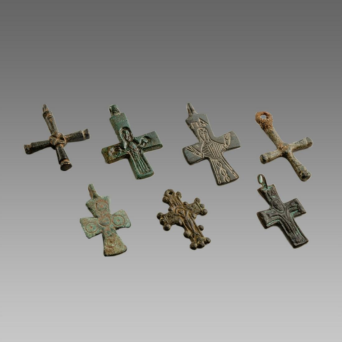 Lot of 7 Ancient Byzantine Bronze Crosses c.8th cent (1 of 2)