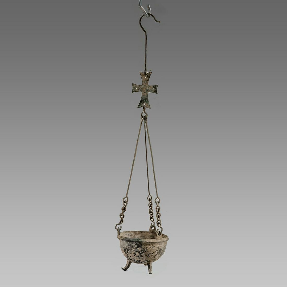 Ancient Byzantine Bronze incense burner with Cross (1 of 1)