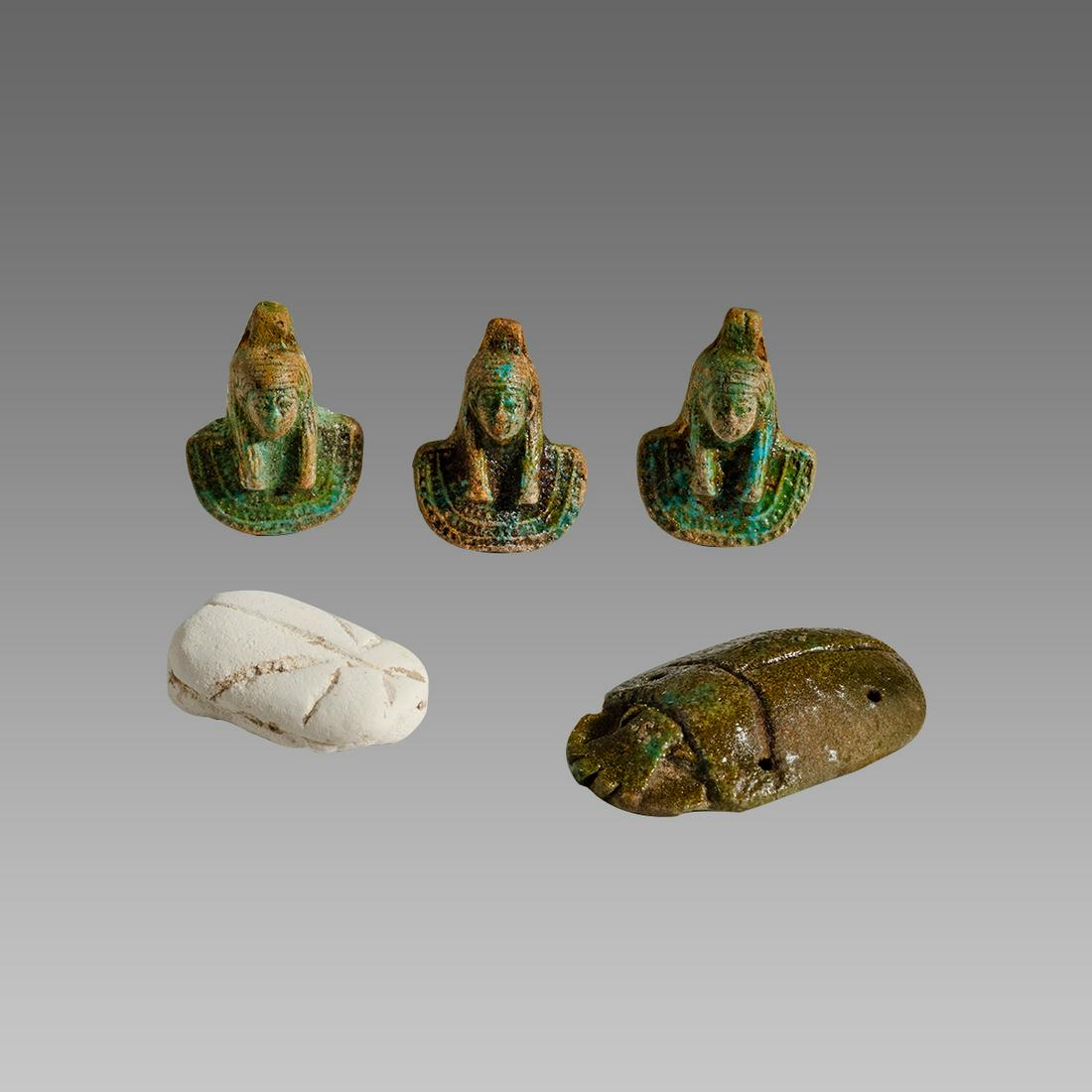 Lot of 5 Ancient Egyptian Faience Amulets Late period (1 of 2)