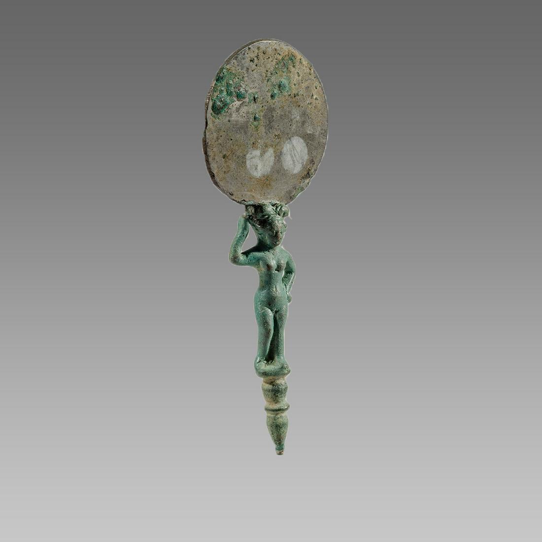 Ancient Roman Bronze mirror with Figure handle c.1st (1 of 3)