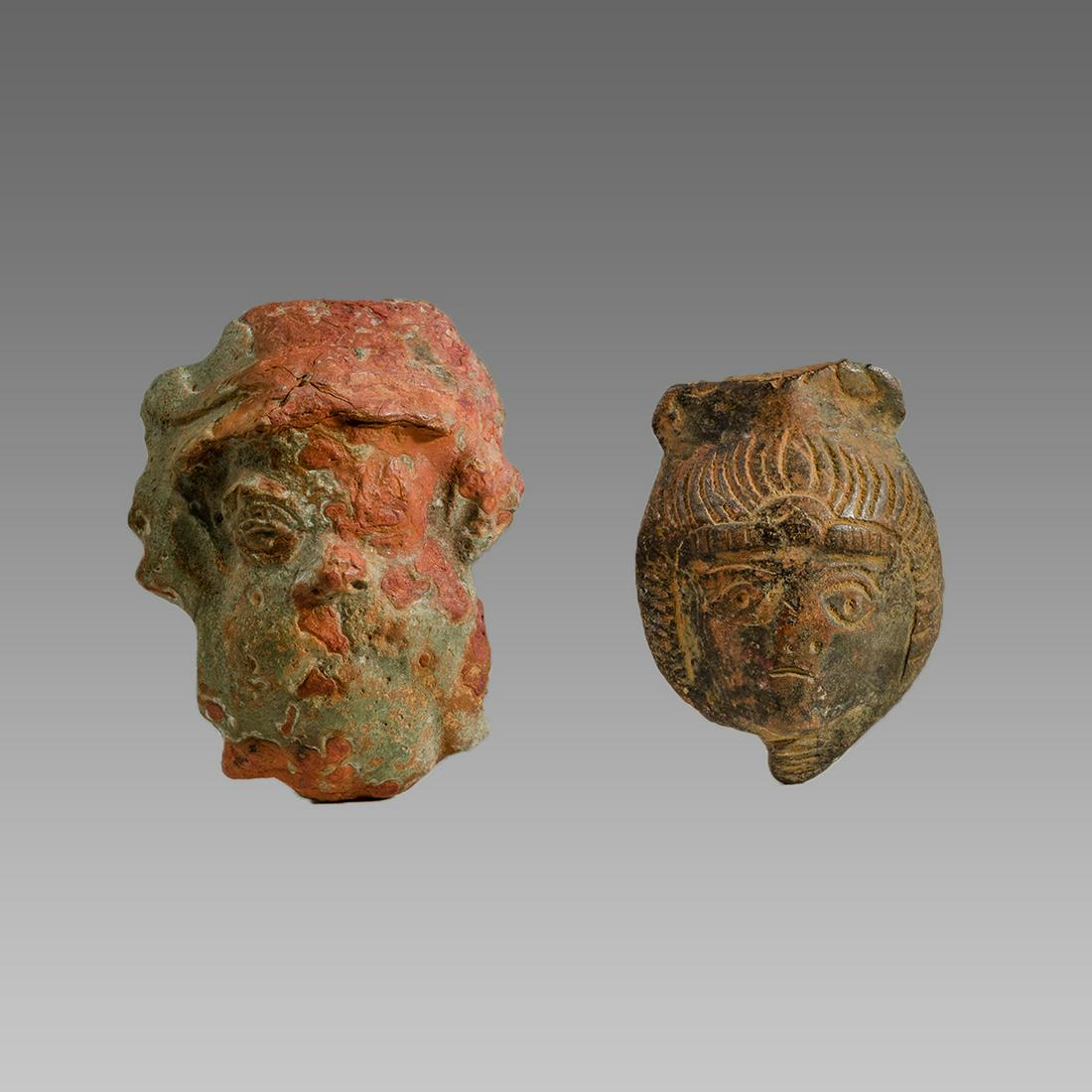 Lot of 2 Ancient Roman Bronze Face Applique c.2nd cent (1 of 2)