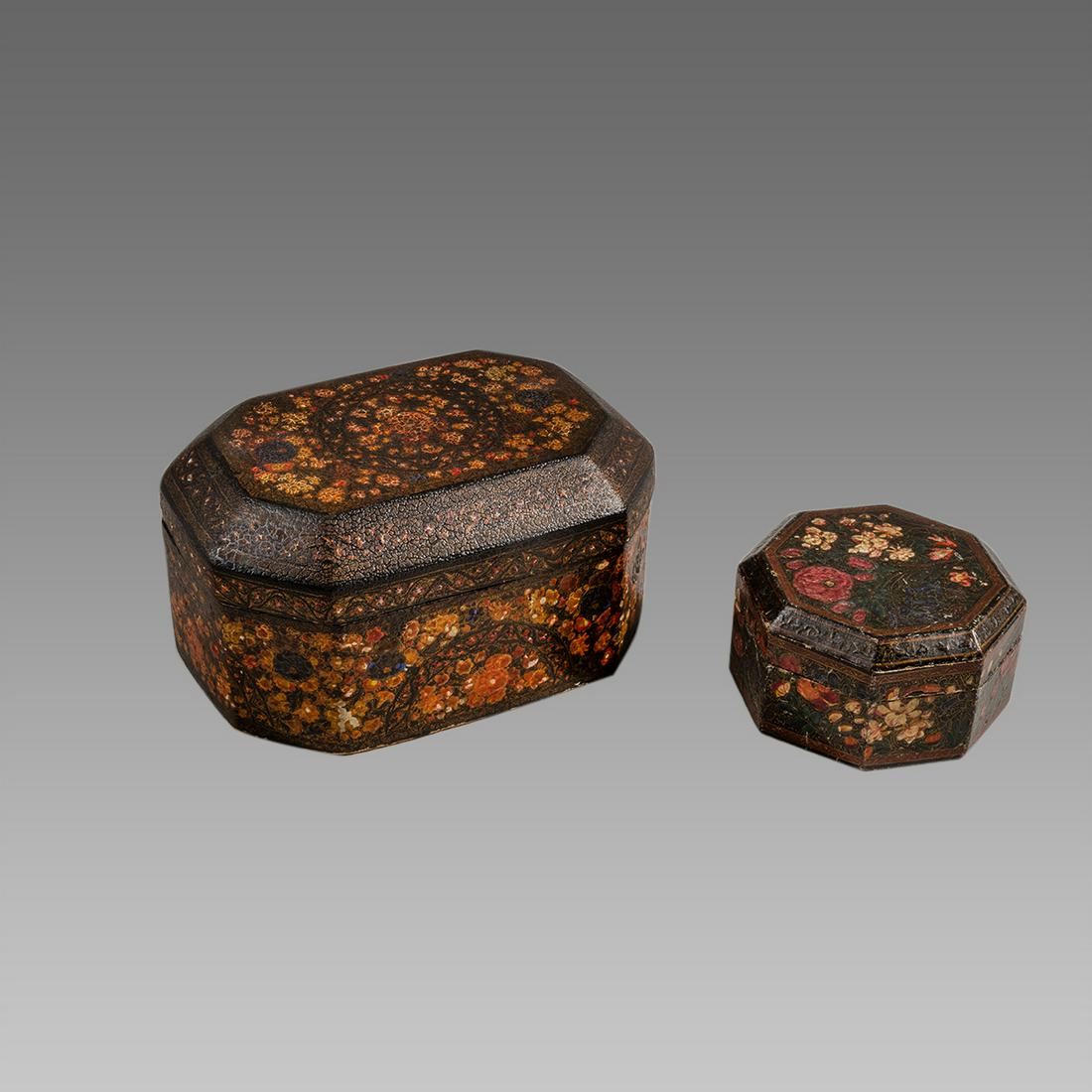 Buy Lot of 2 19th Cen Indian Kashmir Papier Mache Boxes. Palmyra