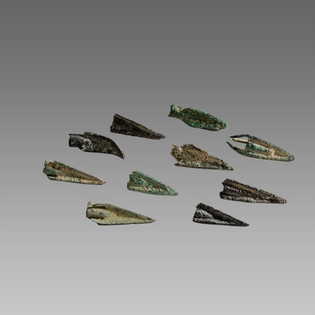 Lot of 10 Ancient Roman Bronze Arrow Heads c.1st cent (1 of 1)