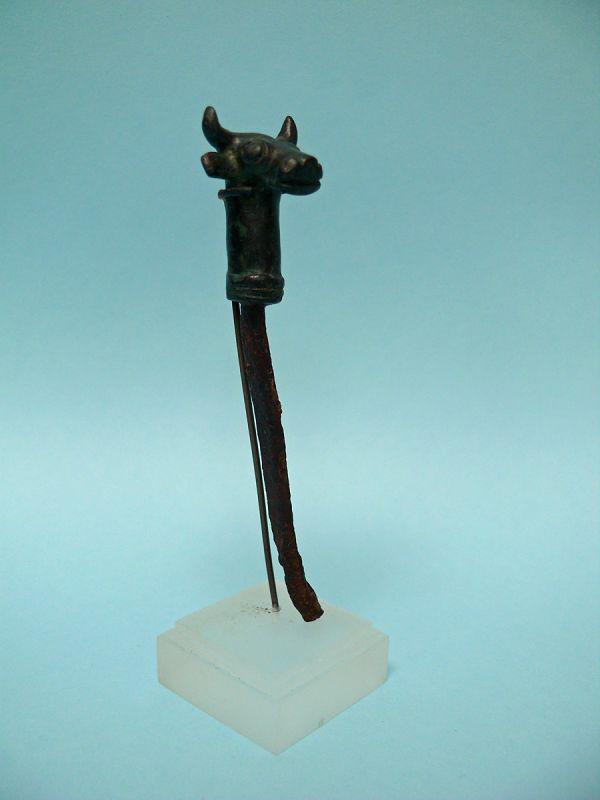 Ancient Luristan Bronze Bull head on iron rod, custom (1 of 4)