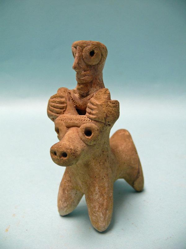 Ancient Holy Land Hittite Clay Idol on Bull c.1800 BCE. (1 of 3)