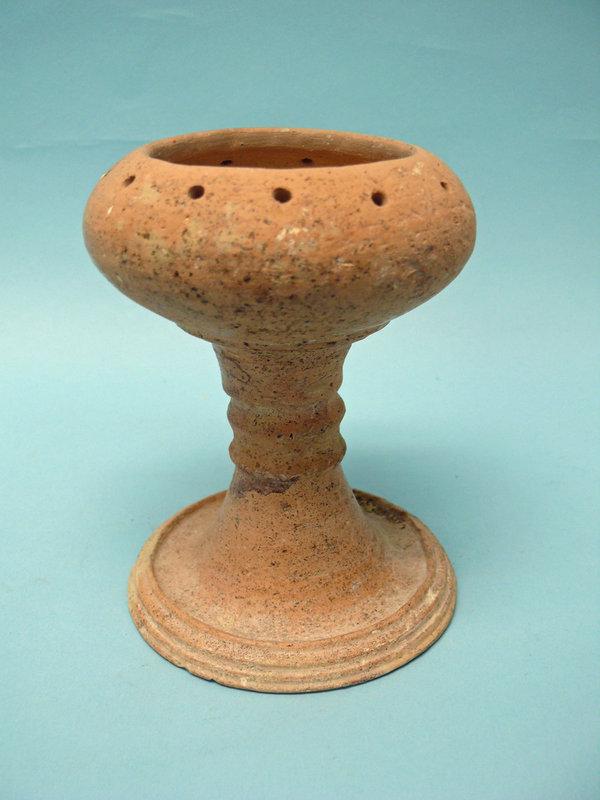 Ancient Holy Land Iron Age II Fenestrated Pottery: Ancient Holy Land Iron Age II Fenestrated Pottery Chalice, ca. 8th Century BCE. Size 5 1/2" high x 4 1/8' diameter. Time of Omri, father of King Ahab who was husband to Jezebel. Found in the Holy Land