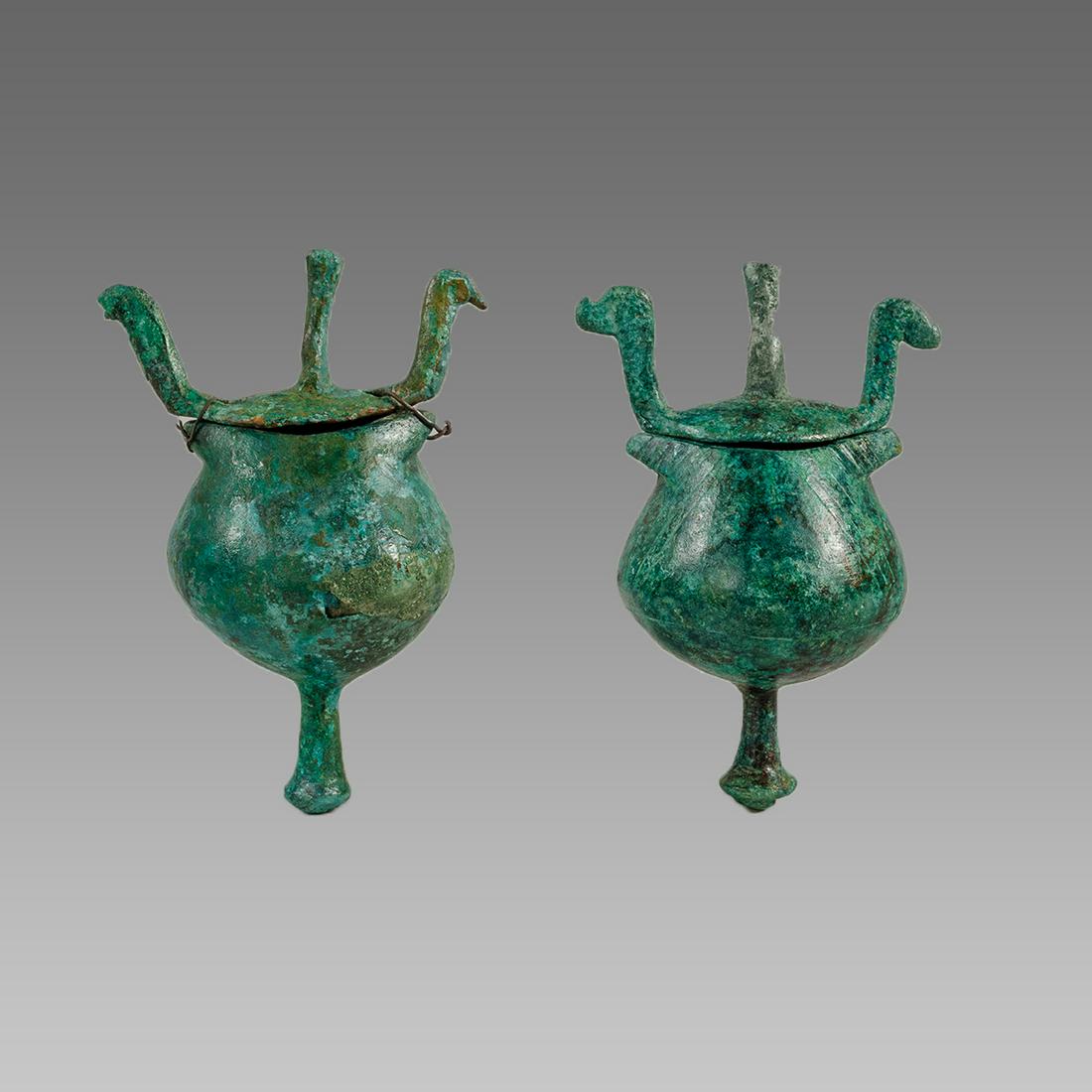 Lot of 2 Ancient Greek Bronze Kohl Vessels c.4th (1 of 2)