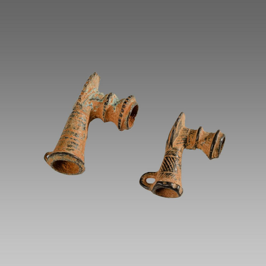 Lot of 2 Islamic Bronze Pipes c.19th century AD. (1 of 2)