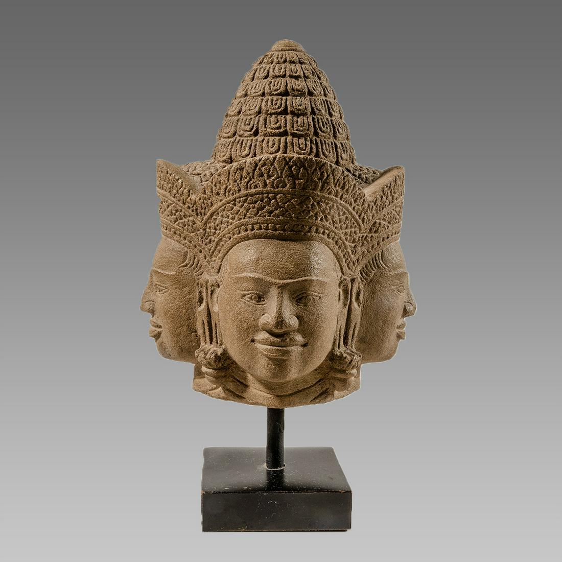 KHMER Sandstone head of a deity. (1 of 4)