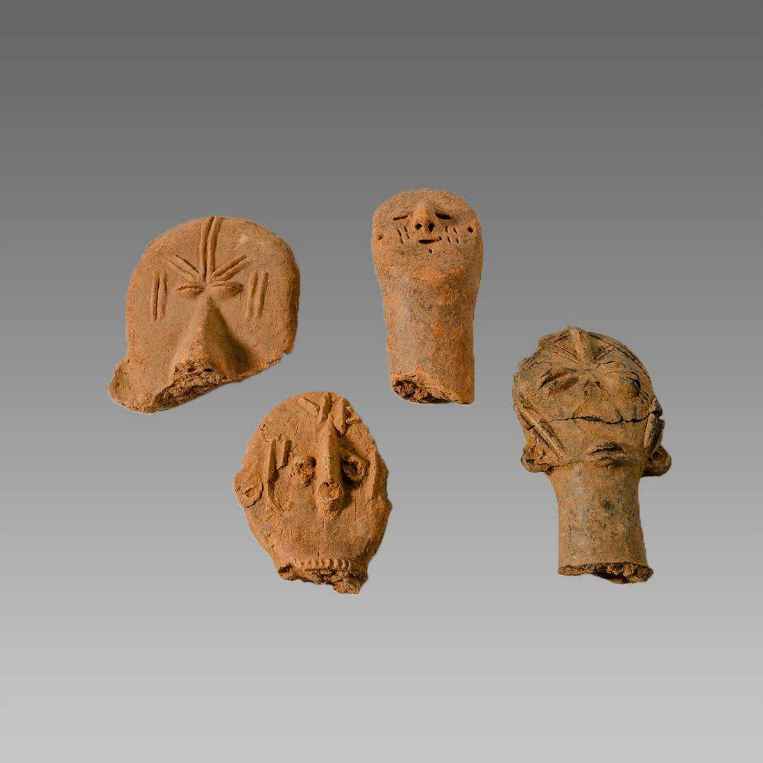 Lot of 4 Ancient Africa Bura Terracotta Heads c.3rd - (1 of 2)