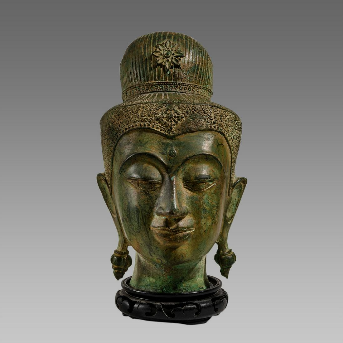 Thai Bronze Head Of Buddha. (1 of 3)
