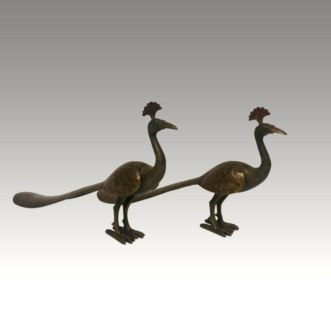 A pair of Indian Bronze peacock. (1 of 4)