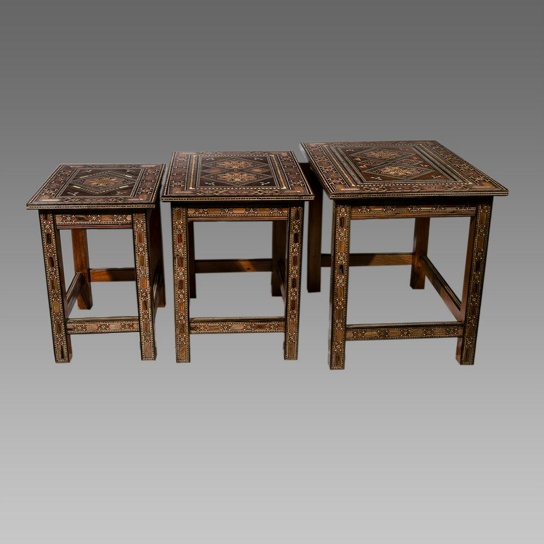 A Set of 3 Middle Eastern Syria, Morrish Wood Tables. (1 of 3)