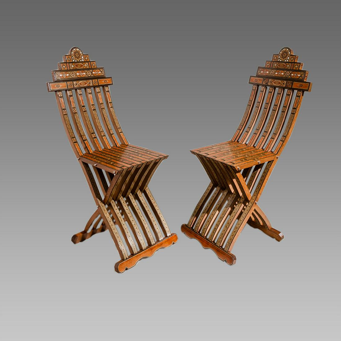 A Pair of Middle Eastern Syria, Morrish Wood Chairs. (1 of 4)