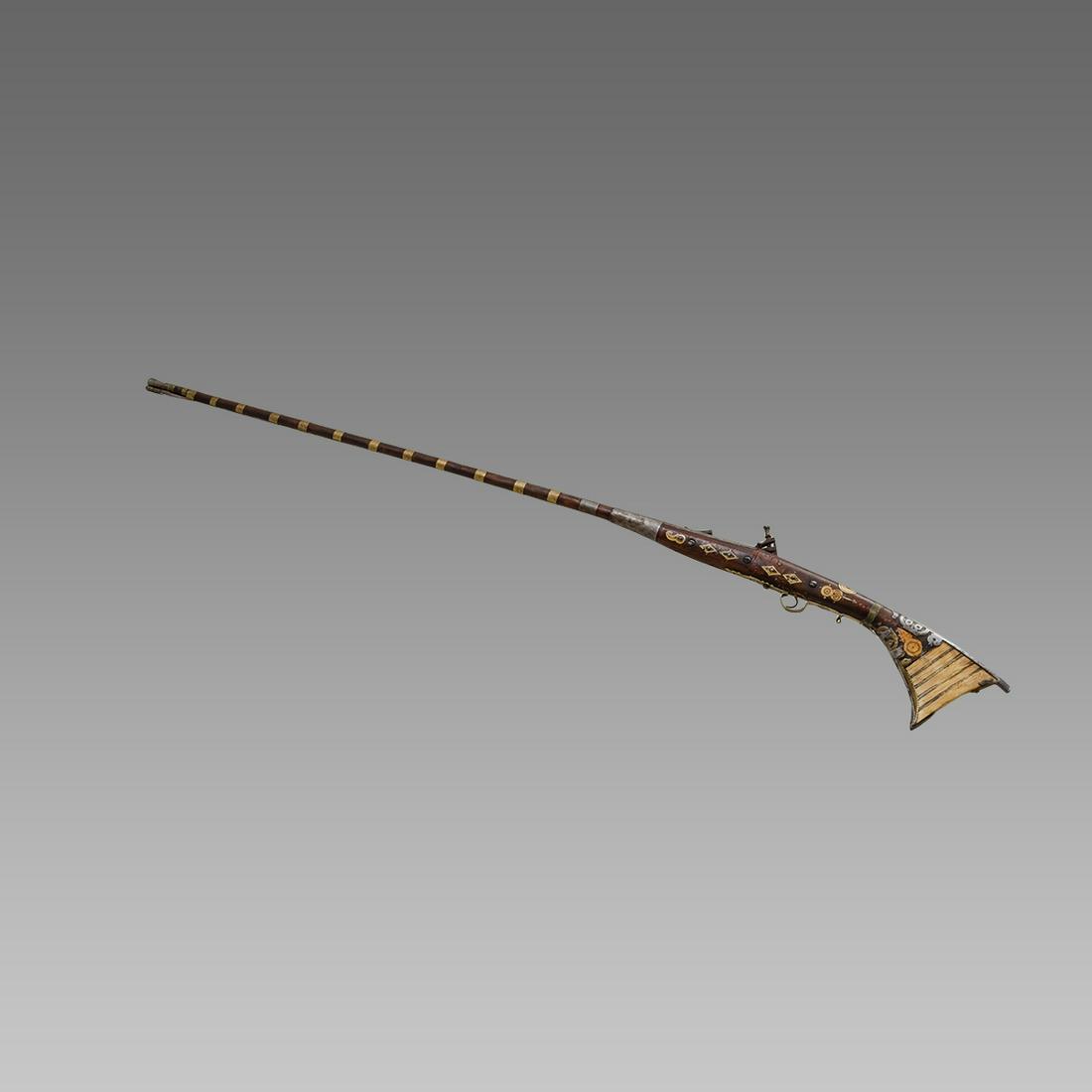 18th century North Africa Camel Musket Rifle.: 18th century North Africa Camel Musket Rifle. Size 63 3/4 inches length. (48 inches Barel length. c.1700's Bone inlays.