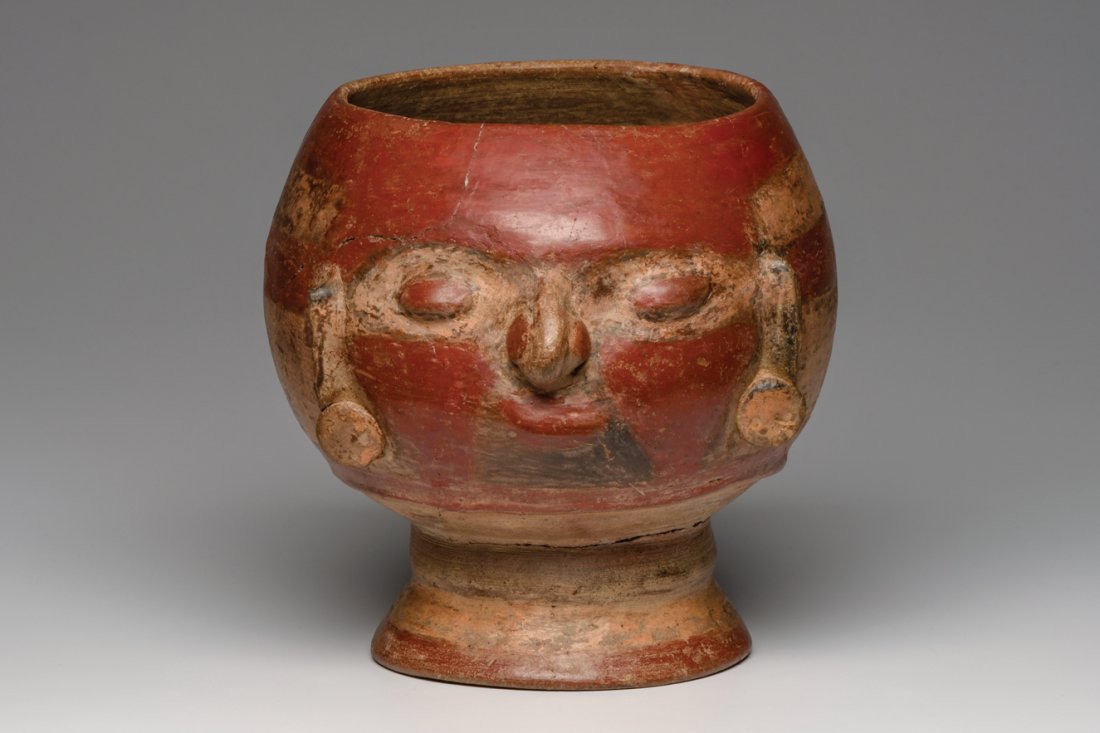 Ancient Pre Columbian Maya Pedestal Face Bowl (1 of 4)