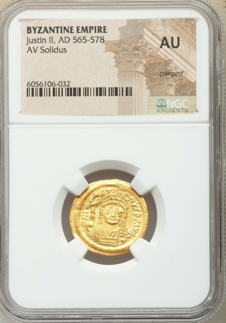 Ancient Byzantine Justin II (AD 565-578). AV solidus (1 of 2)