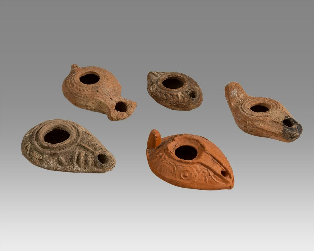 Lot of 5 Holyland Roman, Byzantine Terracotta Oil Lamps (1 of 2)