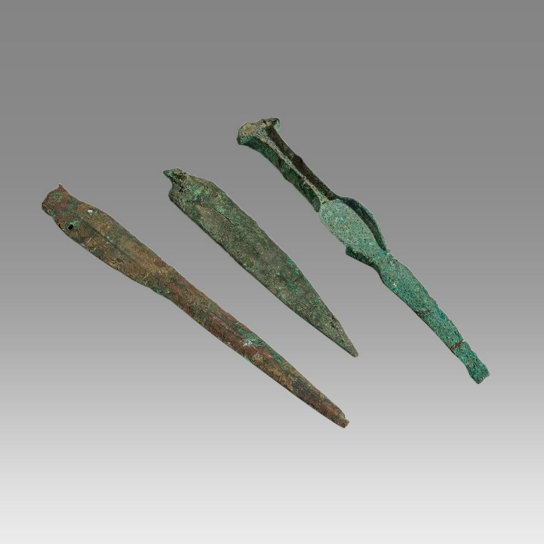 Lot of 3 Ancient Luristan Bronze Dagger, Spears c.1000 (1 of 2)