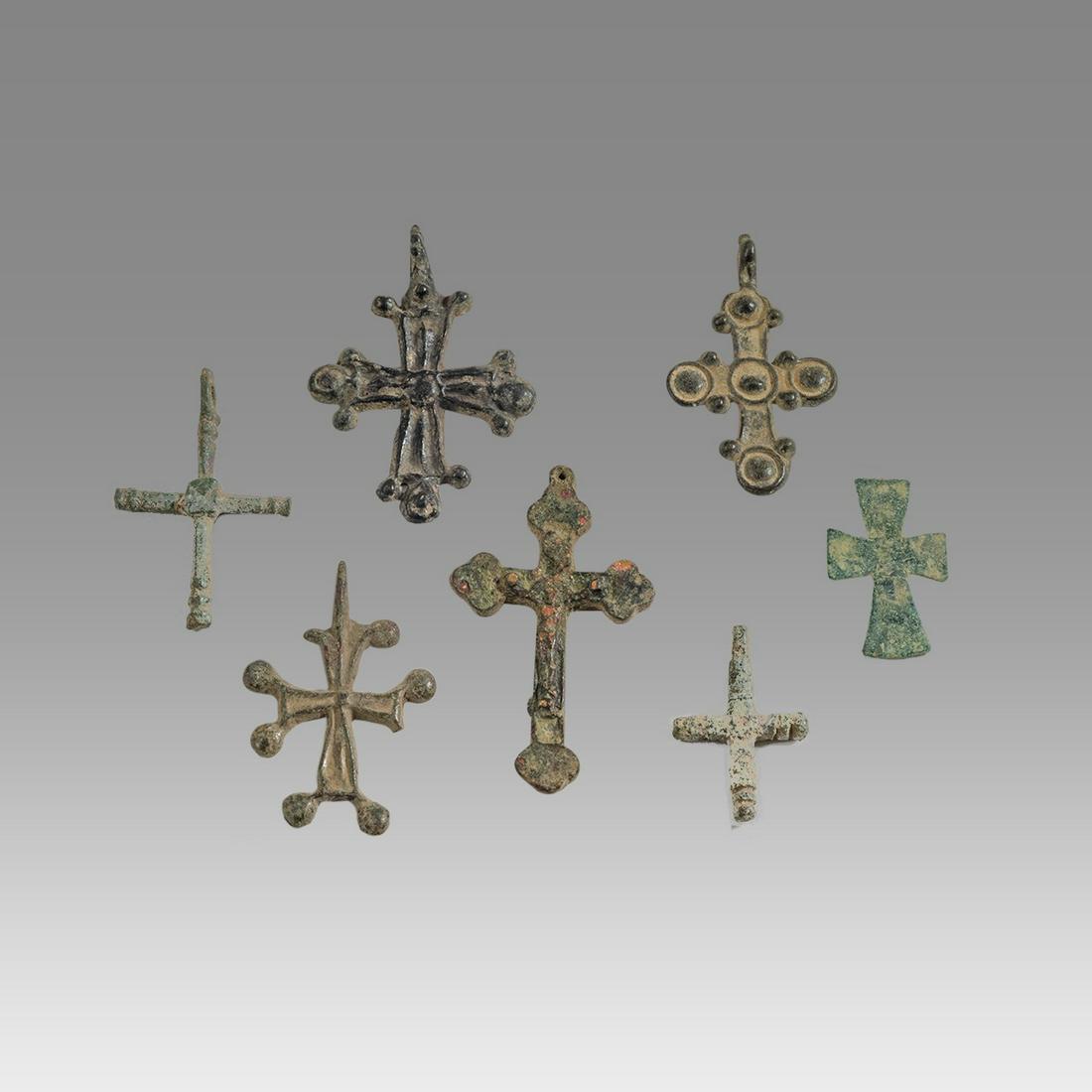 Lot of 7 Ancient Byzantine Bronze Crosses c.8th cent (1 of 2)
