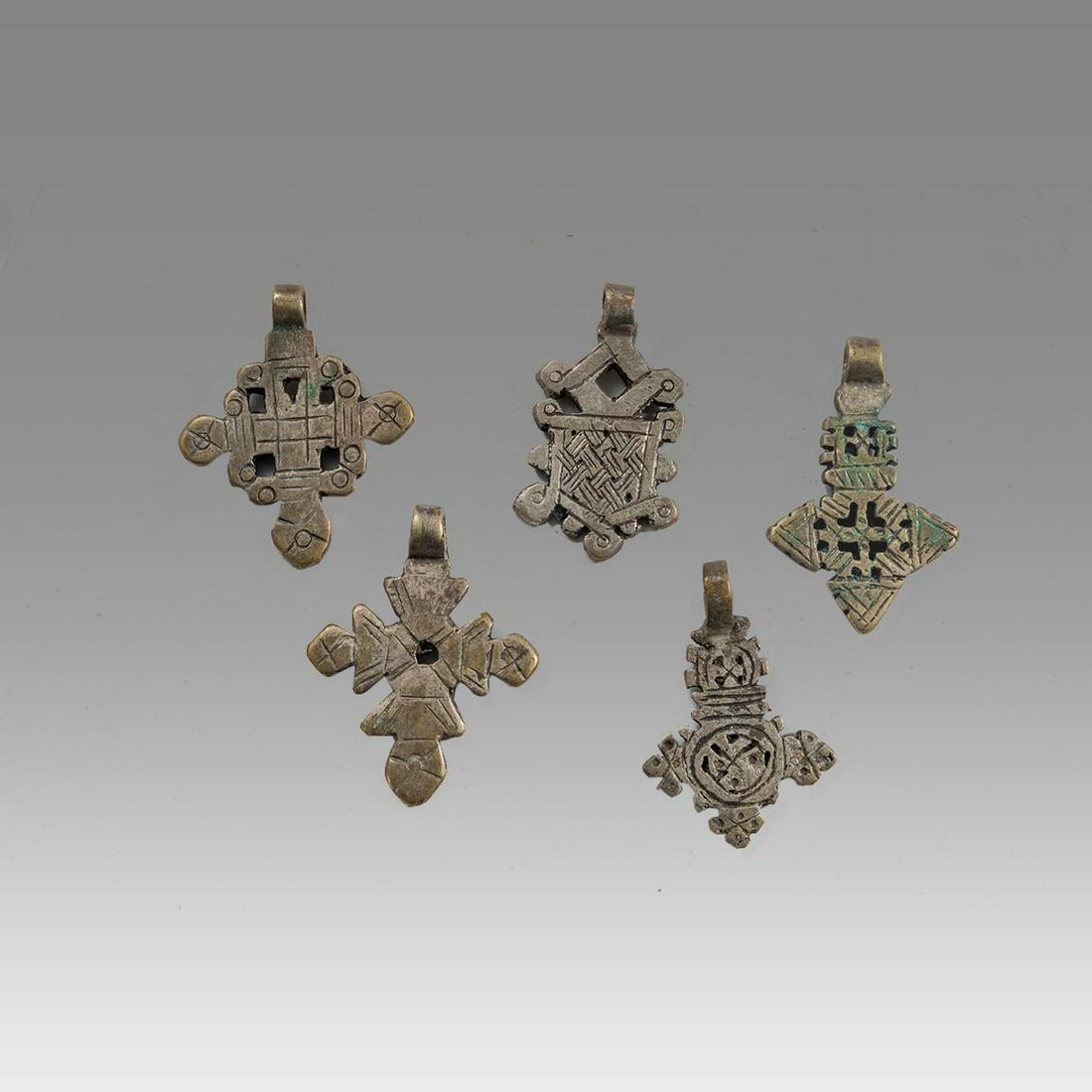 Lot of 5 Ethiopian Copper Crosses Amulets. (1 of 2)