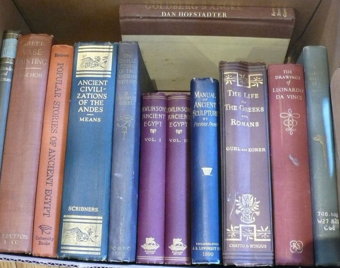 Book Lot - Antiquarian and ancient Art: Book Lot - Antiquarian and ancient Art. A good selection of catalogues and book and some rare and hard to find titles. Provenance: Estate of James McWilliams Kellers, Summit, New Jersey, notedanthropo