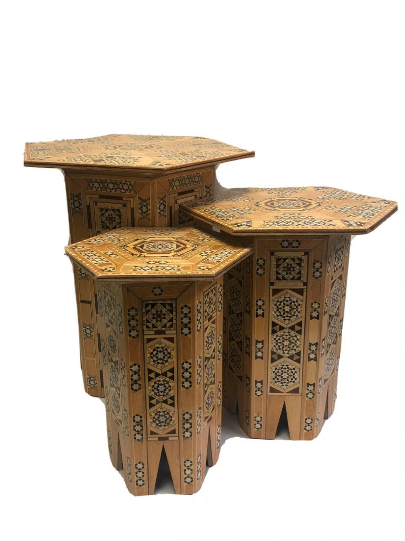 A Set Of Three SYRIAN Moorish octagonal Wood Tables (1 of 3)