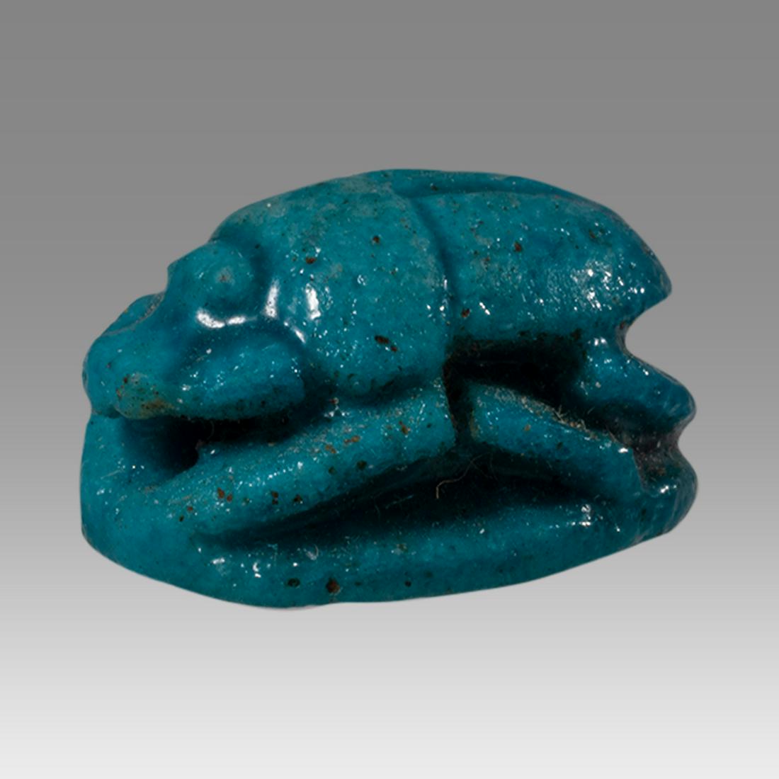 Ancient Egyptian Steatite stone Scarab c.1500-1100 BCE.: Ancient Egyptian Steatite stone Scarab c.1500-1100 BCE. Size 15 x 11 mm. Glazed Steatite scarab New Kingdom with stealized beatle back. Provenance: Ex Secret Eyes Gallery New York 1970's-1980's.