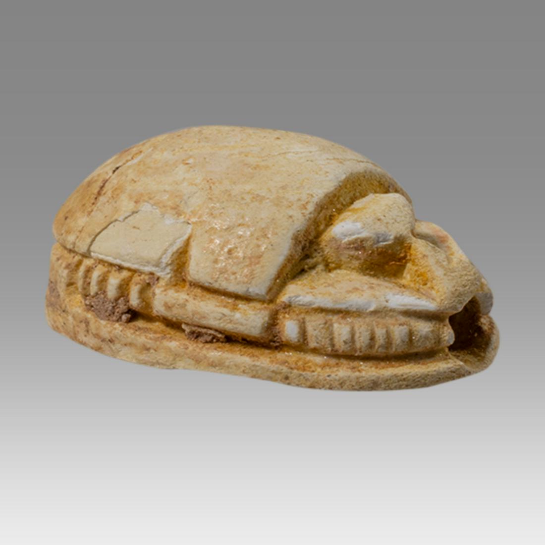 Ancient Egyptian Steatite stone Scarab c.1500-1100 BCE.: Ancient Egyptian Steatite stone Scarab c.1500-1100 BCE. Size 13 x 9 mm. Steatite scarab New Kingdom with stealized beatle back. Provenance: Ex Secret Eyes Gallery New York 1970's-1980's.