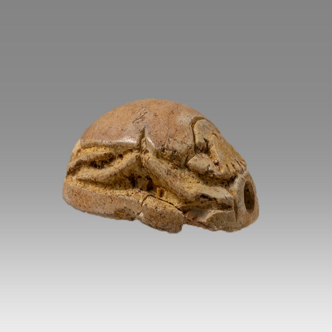 Ancient Egyptian Steatite stone Scarab c.1500-1100 BCE.: Ancient Egyptian Steatite stone Scarab c.1500-1100 BCE. Size 14 x 9 mm. Steatite scarab New Kingdom with stealized beatle back. Provenance: Ex Secret Eyes Gallery New York 1970's-1980's.