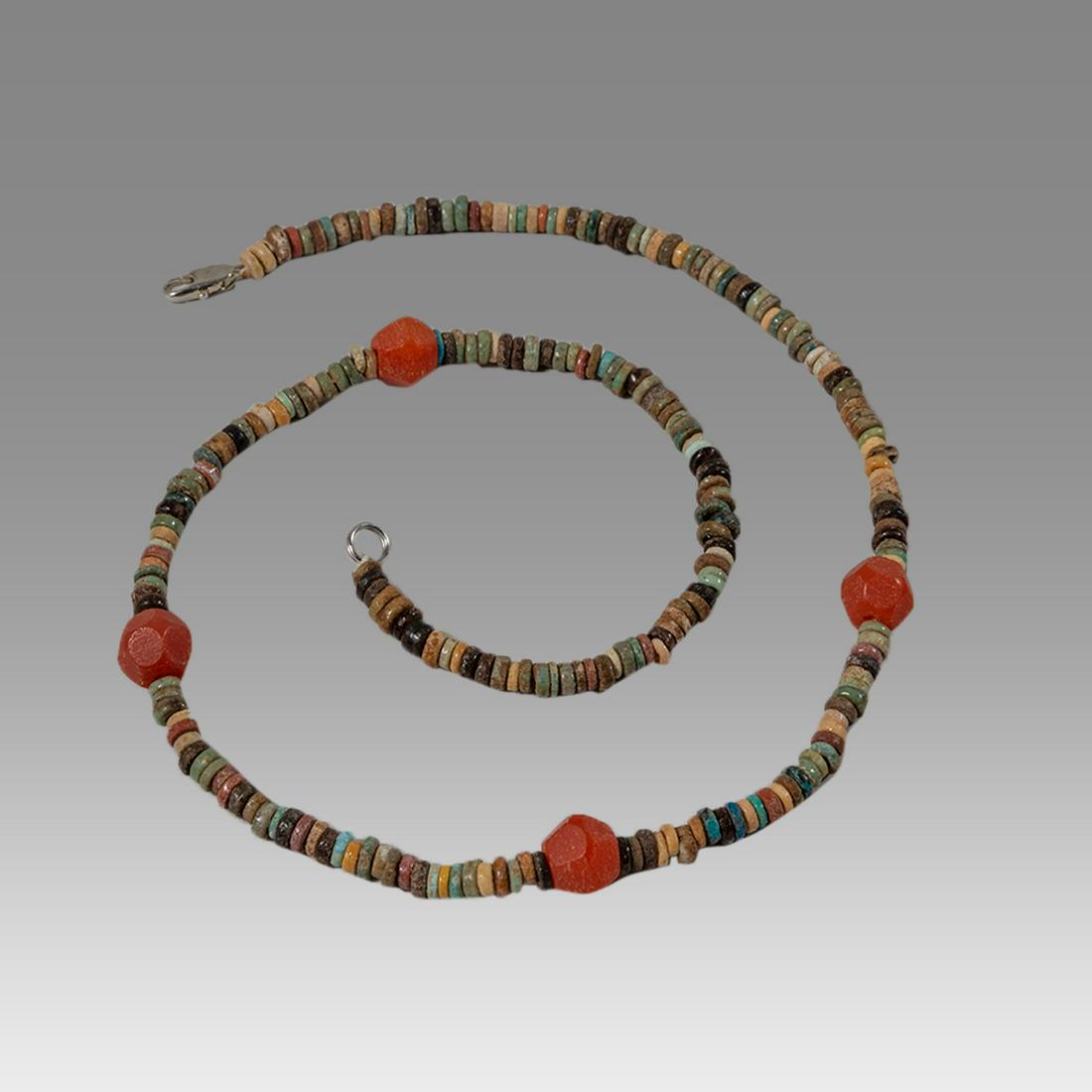 Ancient Egyptian Faience Bead Necklace c.300-50 BC.: Ancient Egyptian Faience Bead Necklace c.300-50 BC. Size 18 inches length. Great Looking single strand Faience Bead necklace mixed with carnelian beads, late period 300-50 BC. wearable. Provenance: Ex