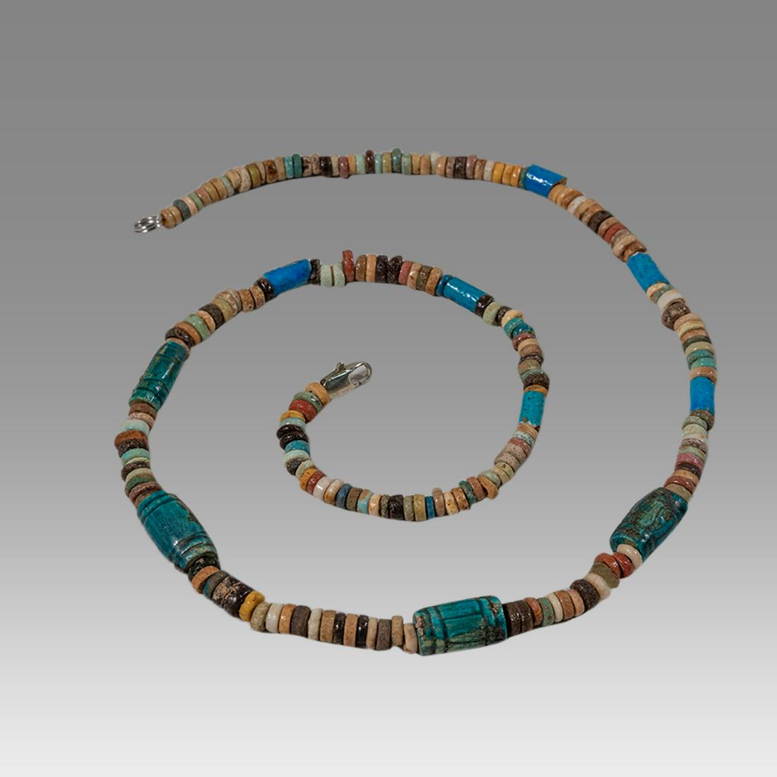 Ancient Egyptian Faience Bead Necklace c.300-50 BC.: Ancient Egyptian Faience Bead Necklace c.300-50 BC. Size 19 inches length. Great Looking single strand Faience Bead necklace, late period 300-50 BC. wearable. Provenance: Ex Secret Eyes Gallery New Yo