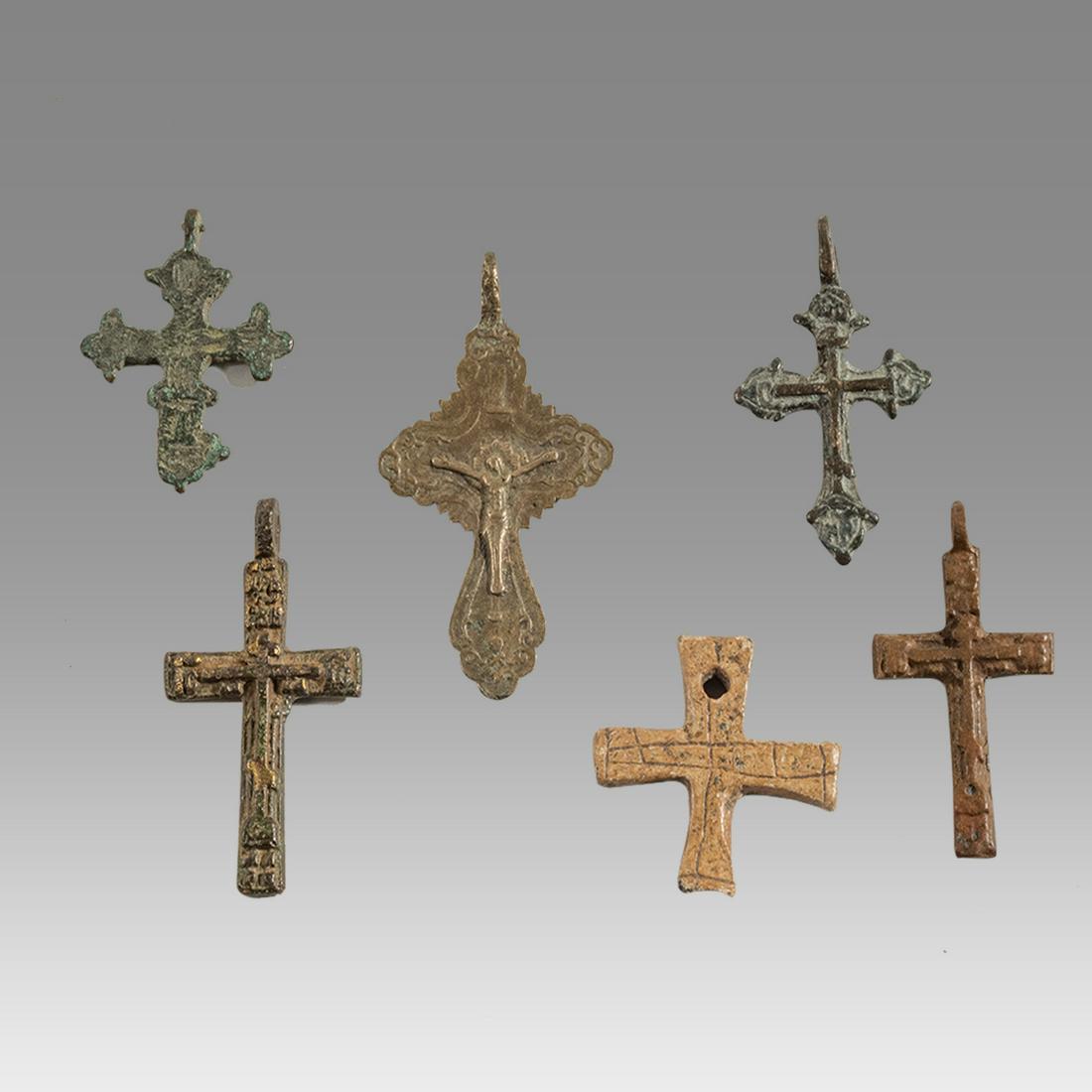 Lot of 6 European Silver and Bronze Crosses c.19th (1 of 2)