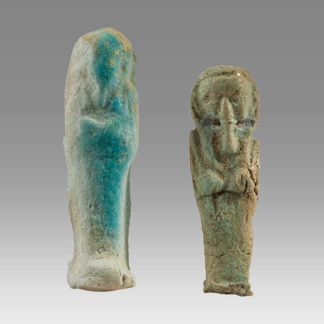 Lot of 2 Ancient Egyptian Faience Ushabti Late Period (1 of 2)