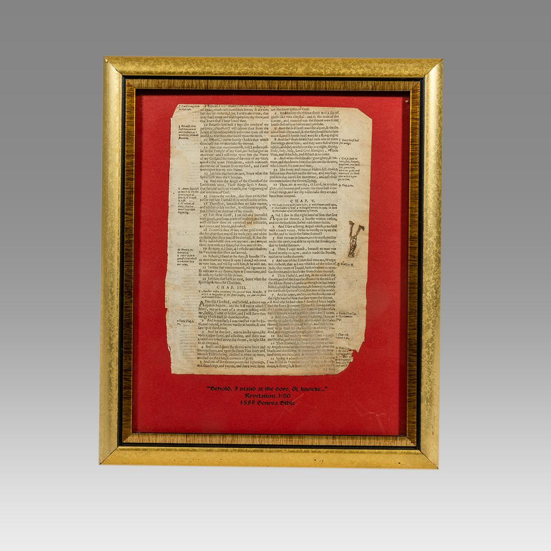 Framed Bible Leaf From The Geneva translation of the (1 of 2)