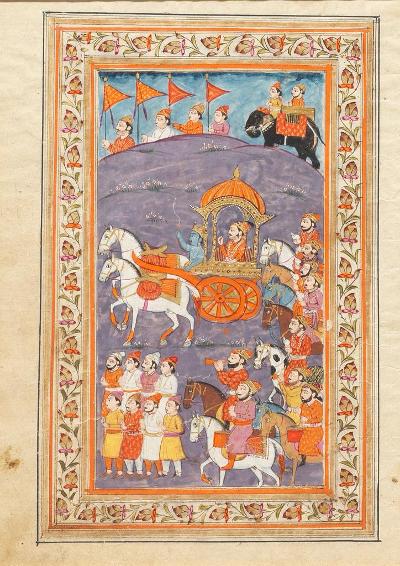 India, A painting of a procession of king on a chariot (1 of 2)