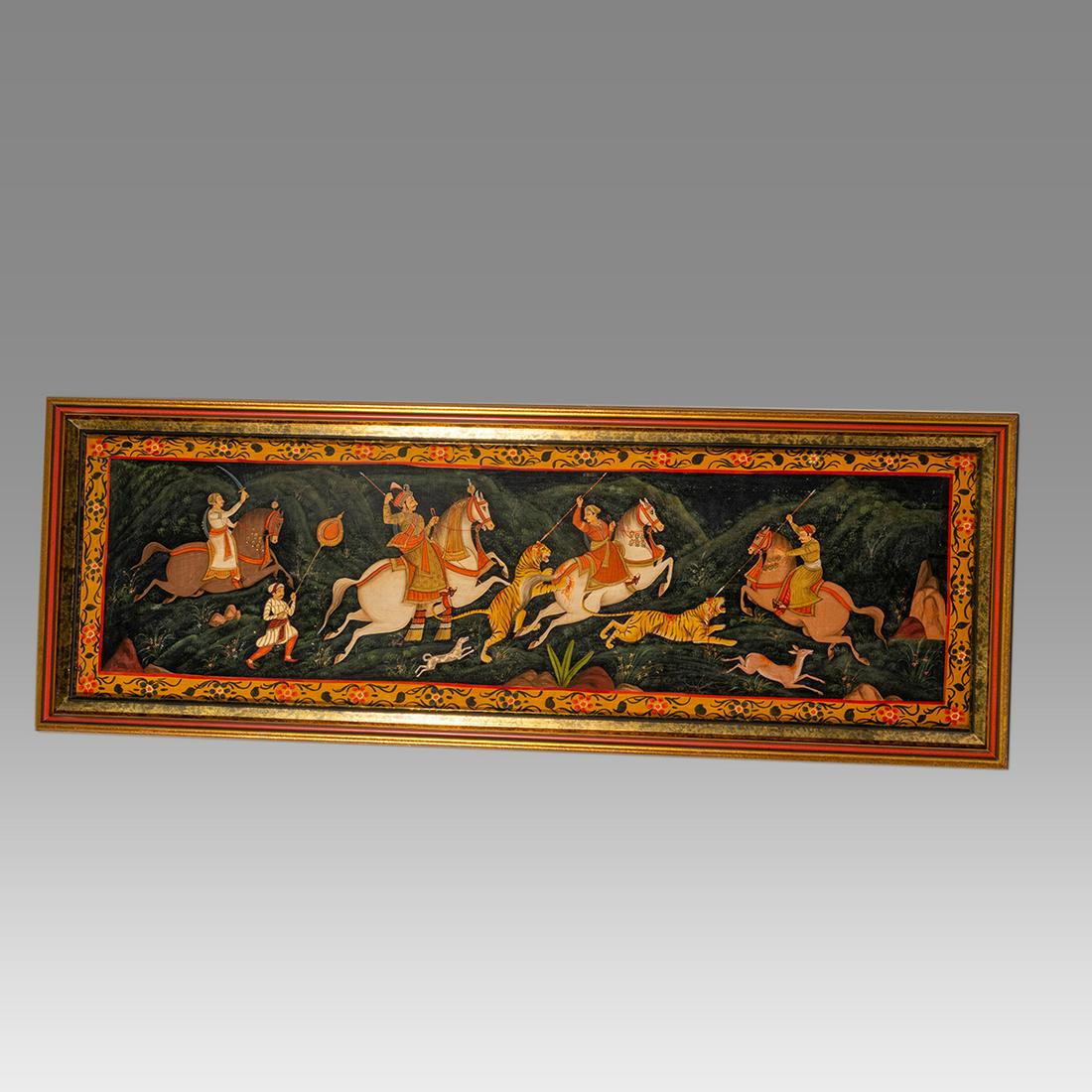 Indian Painting on Board with Hunting Scene. (1 of 2)