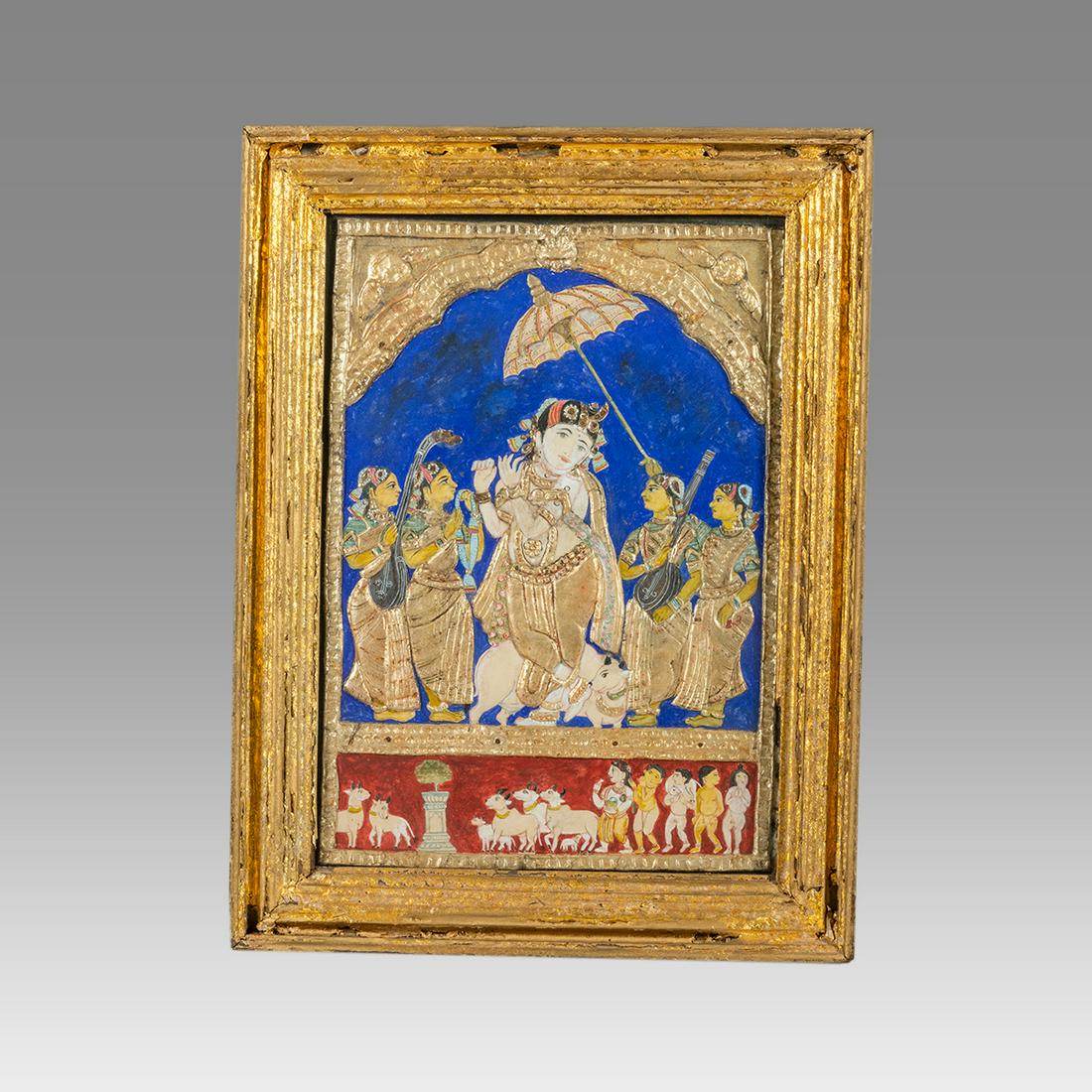 Indian Painting in high relief with gilded frame. (1 of 2)